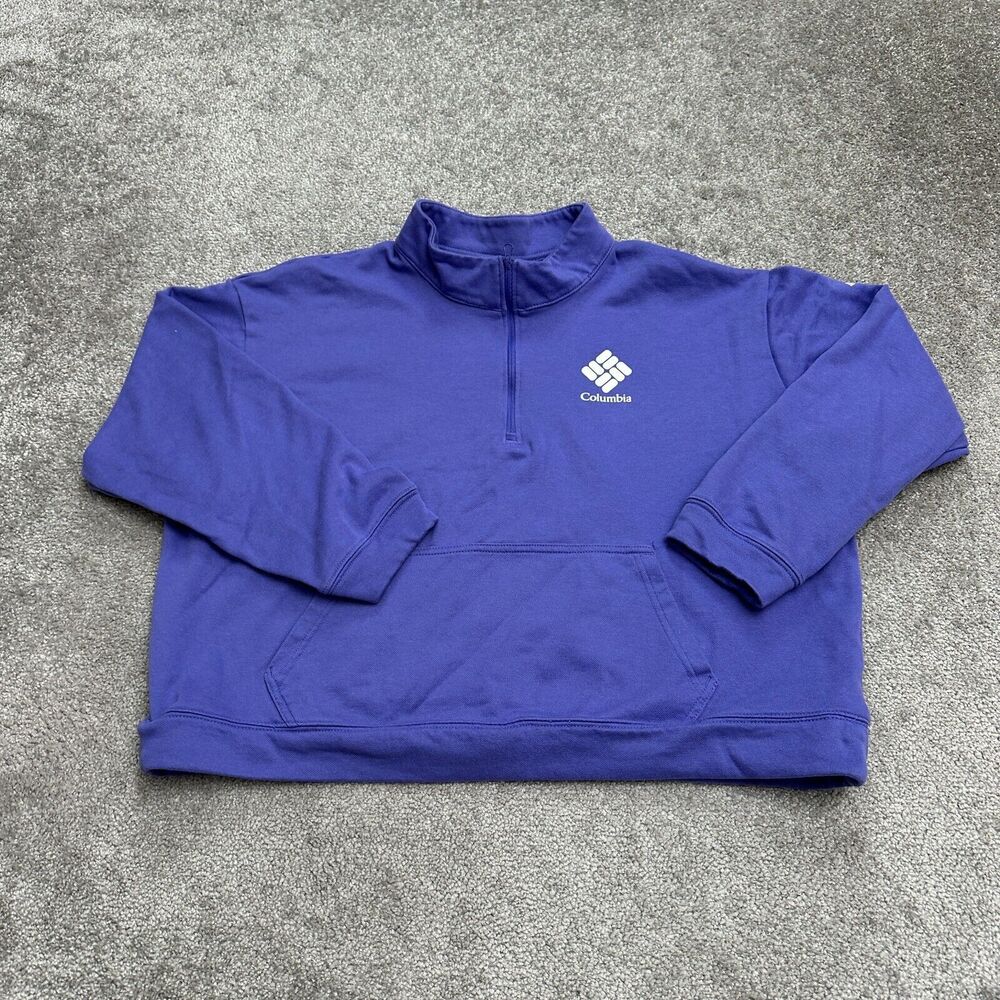 Columbia Cropped Sweatshirt Womens 2X Plus Purple 1/4 Zip Kangaroo Pocket Casual